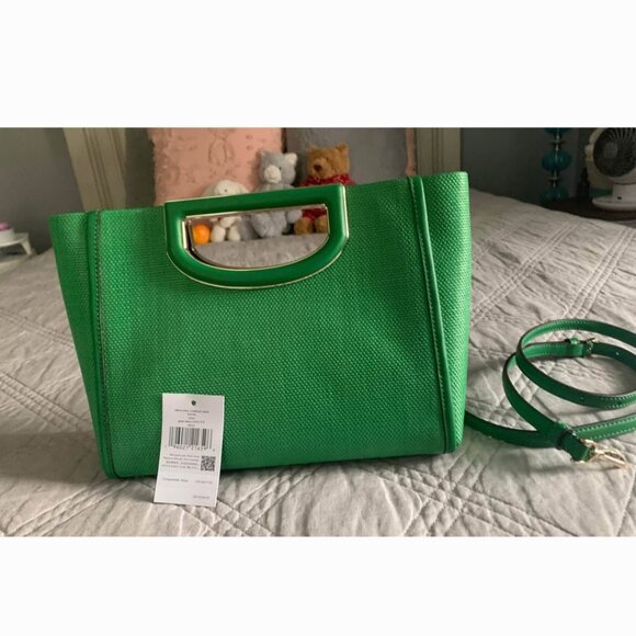 BRAND NEW KATE  SPADE GREEN BEAN STRAW LEATHER - Picture 5 of 6